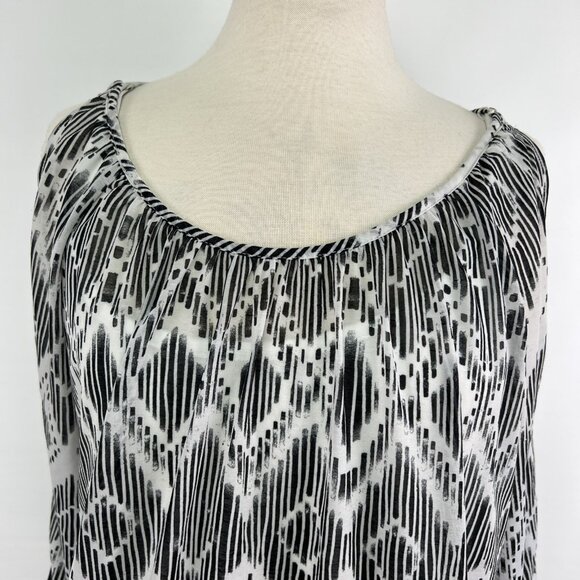 AB Studio Size XL Black and White Cold Shoulder Blouse Sheer with Built In Cami - Picture 2 of 9